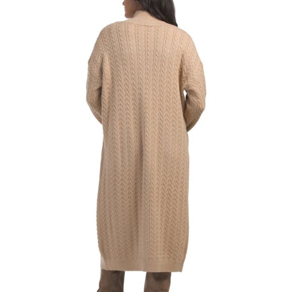 NEW CYRUS Cable Sweater Midi Dress With Long Duster Set tan 663tn - Picture 3 of 3